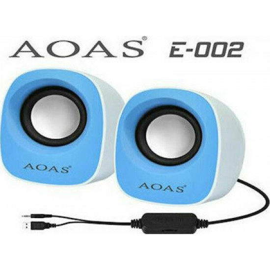 Aoas Ε-002 Ηχεία Υπολογιστή 2.0 με Ισχύ 3W Μπλε