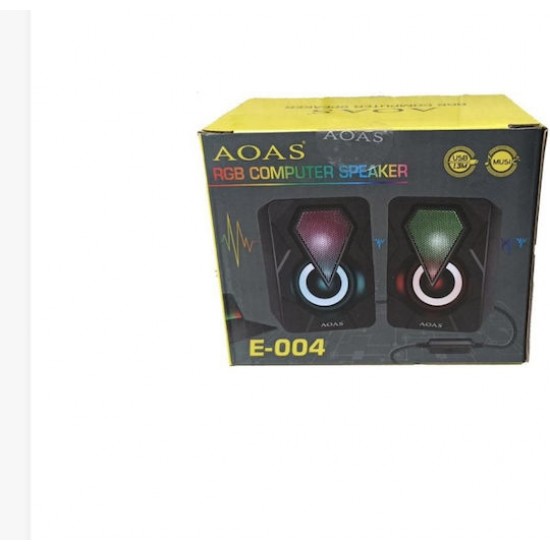 Aoas E-004 Ηχεία Υπολογιστή 2.0 με RGB Φωτισμό σε Μαύρο Χρώμα