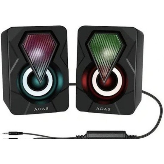 Aoas E-004 Ηχεία Υπολογιστή 2.0 με RGB Φωτισμό σε Μαύρο Χρώμα