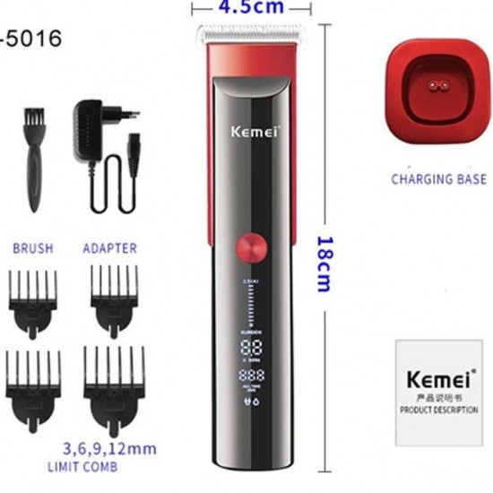 Επαναφορτιζόμενη Κουρευτική Μηχανή Kemei KM-5016 Κόκκινη