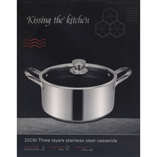 Κατσαρόλα Ανοξείδωτη 3.8ltr/22cm - Πάτος 19.5cm με Αντιχαρακτική Επίστρωση Kissing the Kitchen 22.7x10.5x28cm