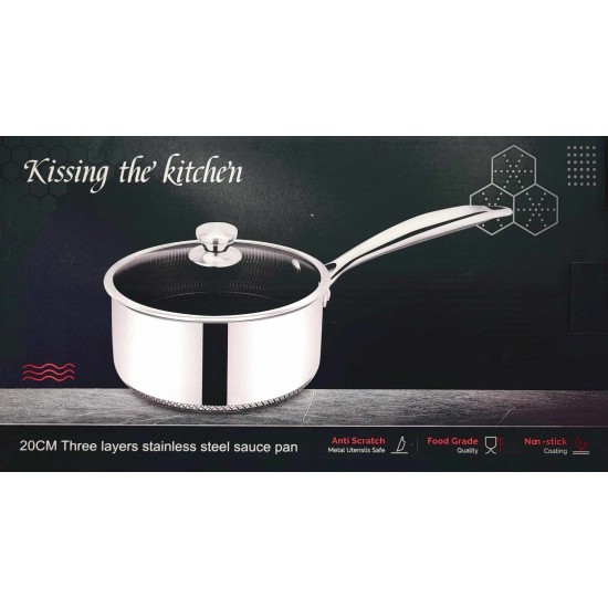 Κατσαρόλα με Χερούλι 3.5ltr/20cm - 17.5cm Πάτος Ανοξείδωτη με Αντιχαρακτική Επίστρωση Kissing the Kitchen 20x11x36.5cm