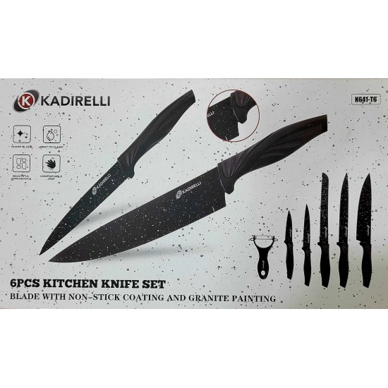 Σετ Μαχαίρια από Ανοξείδωτο Ατσάλι 6τμχ KADIRELLI K641-T6 Μαύρα