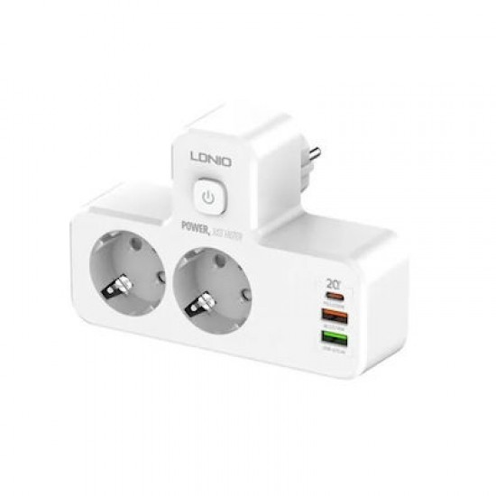 Ldnio Πολύπριζο 2 Θέσεων με 2 USB-A, USB-C και Διακόπτη SE2337