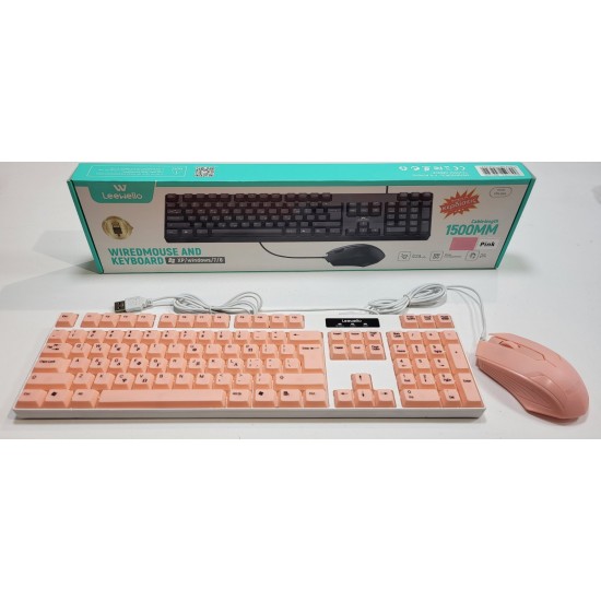Leewello YPX-036 Ενσύρματο Σετ Πληκτρολόγιο & Ποντίκι Ελληνικό Ροζ Σομόν