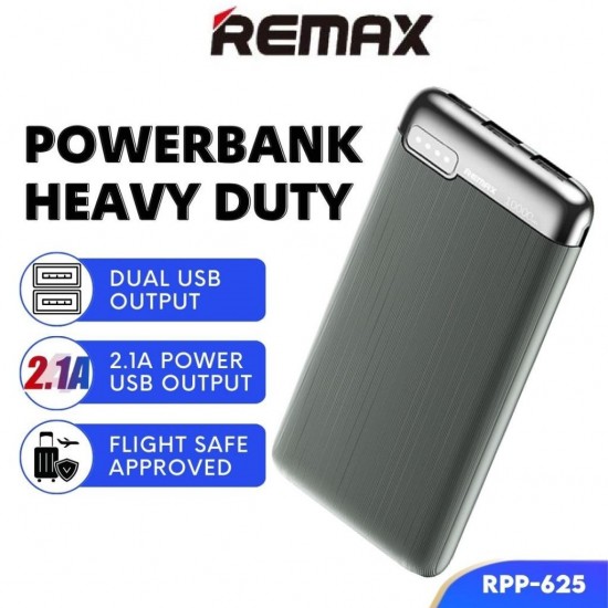 Remax RPP-625 Power Bank 10000mAh 15W με 2 Θύρες USB-A και Θύρα USB-C Power Delivery Γκρι