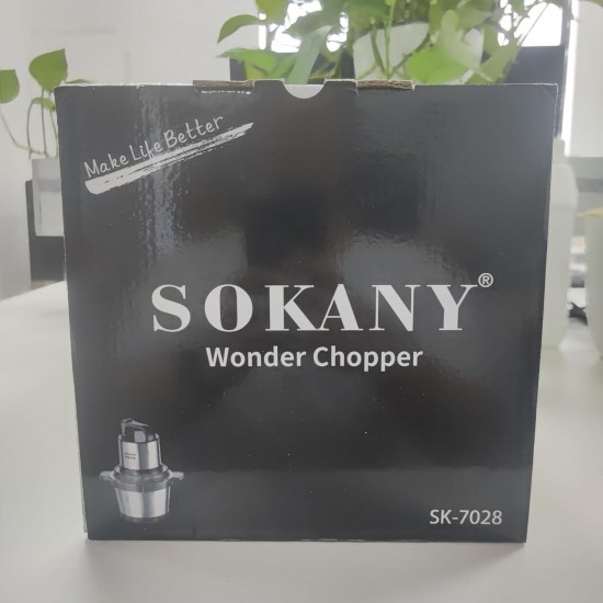SOKANY 1500 W Electric Kitchen Chopper with 6.5 L Stainless Steel Bowl, Multi Chopper with 3 Speed Levels, Meat Grinder with 4 Blades for Meat, Onions, Fruit, Vegetables
