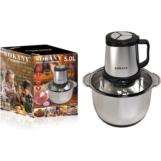 SOKANY 1500 W Electric Kitchen Chopper with 6.5 L Stainless Steel Bowl, Multi Chopper with 3 Speed Levels, Meat Grinder with 4 Blades for Meat, Onions, Fruit, Vegetables