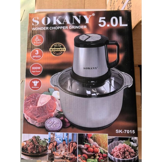 SOKANY 1500 W Electric Kitchen Chopper with 6.5 L Stainless Steel Bowl, Multi Chopper with 3 Speed Levels, Meat Grinder with 4 Blades for Meat, Onions, Fruit, Vegetables