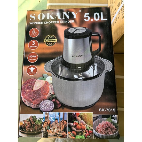 SOKANY 1500 W Electric Kitchen Chopper with 6.5 L Stainless Steel Bowl, Multi Chopper with 3 Speed Levels, Meat Grinder with 4 Blades for Meat, Onions, Fruit, Vegetables