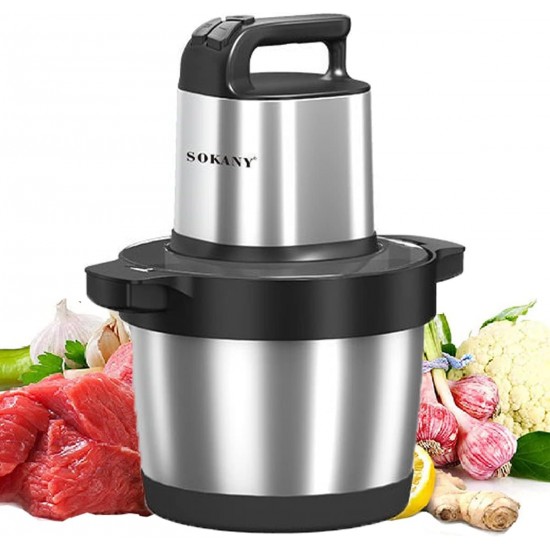 SOKANY 1500 W Electric Kitchen Chopper with 6.5 L Stainless Steel Bowl, Multi Chopper with 3 Speed Levels, Meat Grinder with 4 Blades for Meat, Onions, Fruit, Vegetables