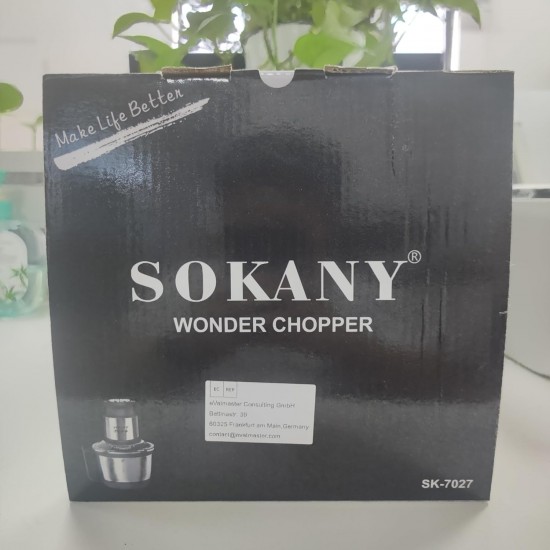 SOKANY 1500 W Electric Kitchen Chopper with 6.5 L Stainless Steel Bowl, Multi Chopper with 3 Speed Levels, Meat Grinder with 4 Blades for Meat, Onions, Fruit, Vegetables